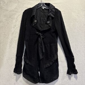 Linea Domani Gothic Ruffle Cardigan Sweater Witchy Whimsigoth Knit Medium Black